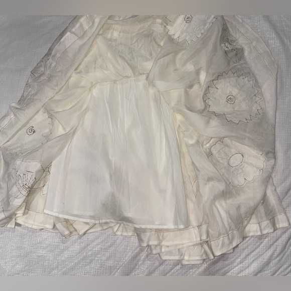 Apanage Femme Sz 4 Ivory Silk Cotton Floral Appliqué Embroidery Midi Dress - Picture 12 of 12